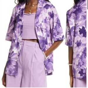 NWOT Open Edit Floral Camp Shirt Small